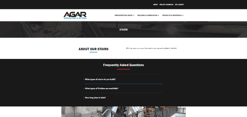 AGAR Welding & Steel Official Website Capture