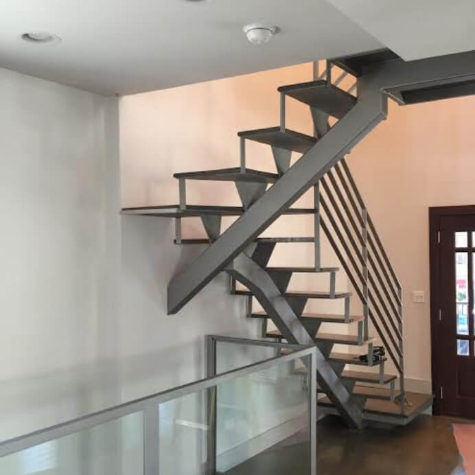Installation example of GF Steel Works Custom L-Shape Stainless Steel Stairs