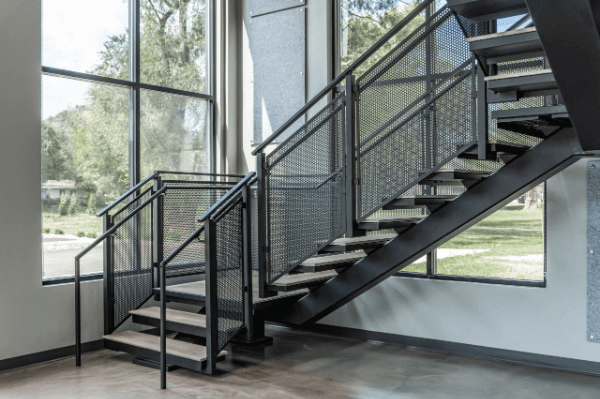 Durability-focused floating stair for high-traffic spaces